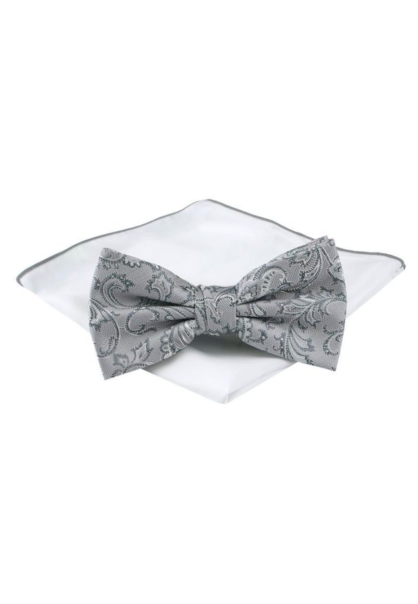 Mucha Męska z Poszetką (Zestaw) - Chattier - Wzór Orientalny, Popielata. Kolor: szary. Styl: sportowy, elegancki