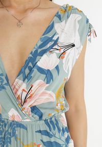 Born2be - Miętowy Kombinezon Fobly. Kolor: miętowy. Długość rękawa: bez rękawów. Długość: długie. Wzór: kolorowy, kwiaty. Styl: elegancki #4