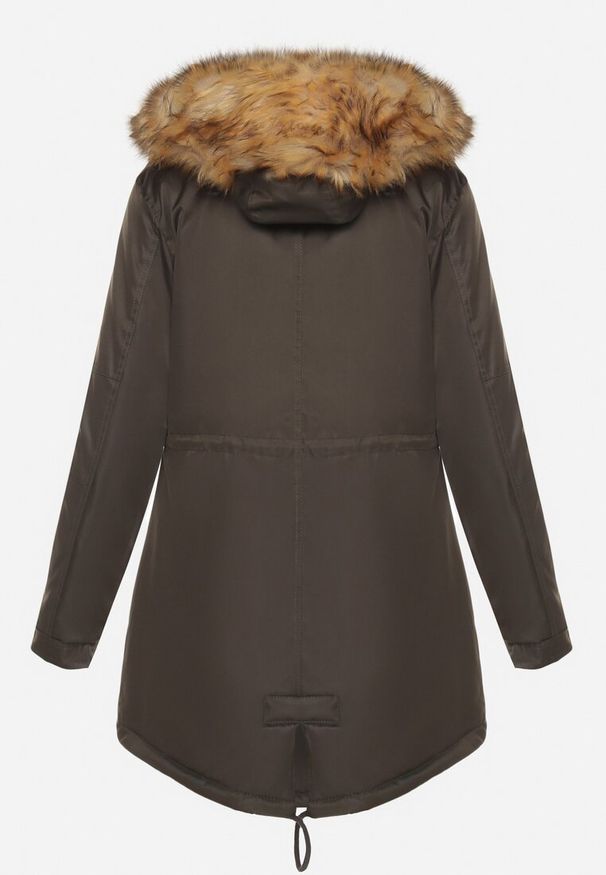 Born2be - Zielono-Beżowa Kurtka Parka z Futerkowym Odpinanym Zdobieniem przy Kapturze Inellae. Okazja: na co dzień. Kolor: zielony. Materiał: dzianina, futro, jeans. Wzór: aplikacja. Styl: klasyczny, elegancki, casual