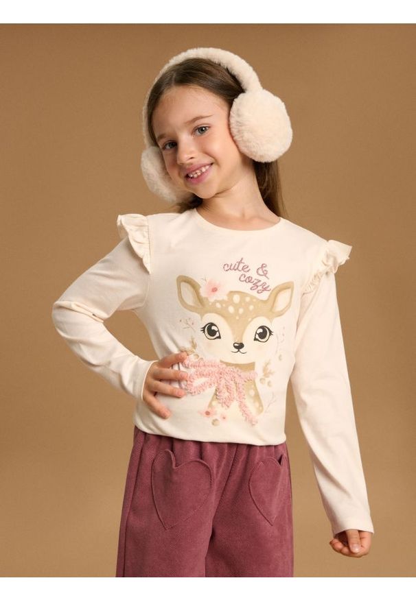 Sinsay - Bawełniana koszulka z nadrukiem - kremowy. Kolor: kremowy. Materiał: bawełna. Wzór: nadruk