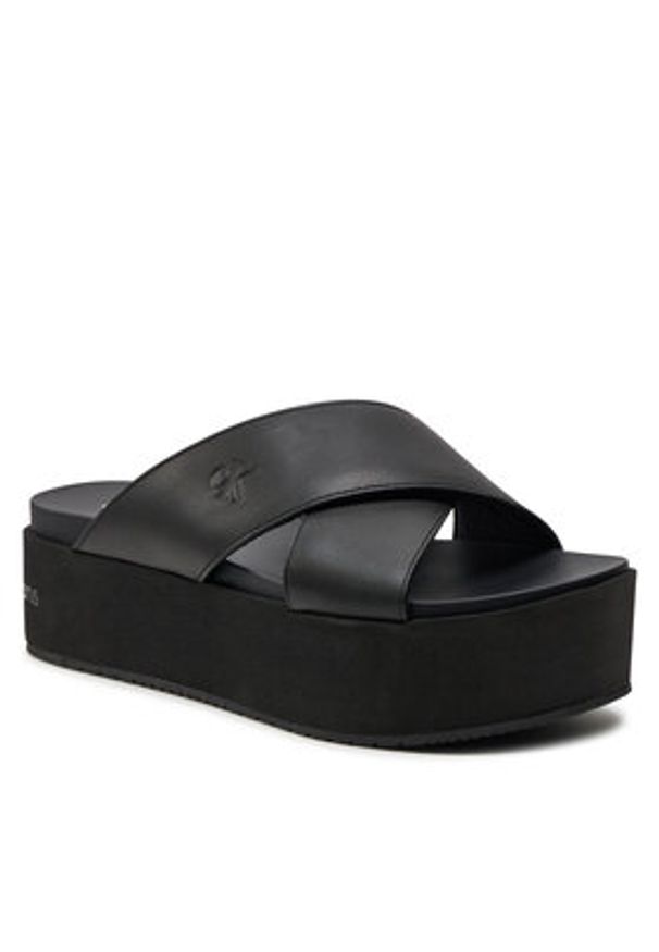 Calvin Klein Jeans Klapki Flatform Cross Mg Uc YW0YW01349 Czarny. Kolor: czarny. Materiał: skóra