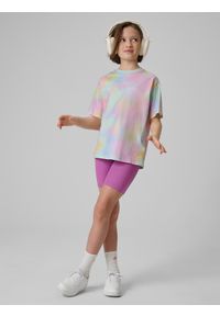 4f - 4F T-shirt loose z nadrukiem dziewczęcy - multikolor 146/152 (10-12 lat). Okazja: na co dzień, na uczelnię, na spacer. Kolor: wielokolorowy. Materiał: dzianina, skóra, materiał, bawełna. Wzór: nadruk. Sezon: lato. Styl: casual #2