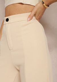 Renee - Beżowe Eleganckie Spodnie High Waist o Szerokim Kroju z Wiskozą i Rozcięciami Yurlea. Okazja: na spotkanie biznesowe, do pracy. Stan: podwyższony. Kolor: beżowy. Materiał: wiskoza. Styl: elegancki #3