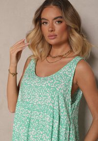 Renee - Zielona Rozkloszowana Sukienka z Bawełny z Abstrakcyjnym Wzorem Dorlio. Okazja: na co dzień. Kolor: zielony. Materiał: bawełna. Styl: klasyczny, casual #3