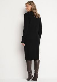 Born2be - Czarna Sweterkowa Sukienka z Wełną i Bawełną ze Ściągaczami przy Rękawach Ilamirae. Okazja: na co dzień. Kolor: czarny. Materiał: bawełna, wełna. Długość rękawa: długi rękaw. Styl: casual #3