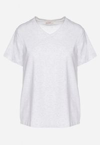 Born2be - Jasnoszary Bawełniany T-shirt z Trójkątnym Dekoltem Nelirna. Okazja: na co dzień. Kolor: szary. Materiał: bawełna. Styl: casual #7