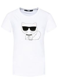 Karl Lagerfeld - KARL LAGERFELD T-Shirt Ikonik Choupette 210W1723 Biały Regular Fit. Typ kołnierza: dekolt w karo. Kolor: biały. Materiał: bawełna #4