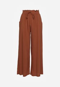 Renee - Brązowe Spodnie z Bawełny High Waist z Szerokimi Nogawkami i Gumką w Pasie Clisea. Okazja: na co dzień. Stan: podwyższony. Kolor: brązowy. Materiał: bawełna. Styl: elegancki, casual #8