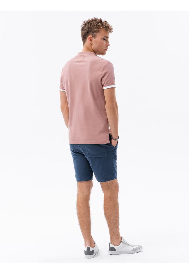 Ombre Clothing - Koszulka męska polo bawełniana S1381 - różowa - XXL. Typ kołnierza: polo. Kolor: różowy. Materiał: bawełna
