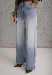 Renee - Niebieskie Jeansy Szerokie z Wytarciami High Waist Calale. Stan: podwyższony. Kolor: niebieski #6