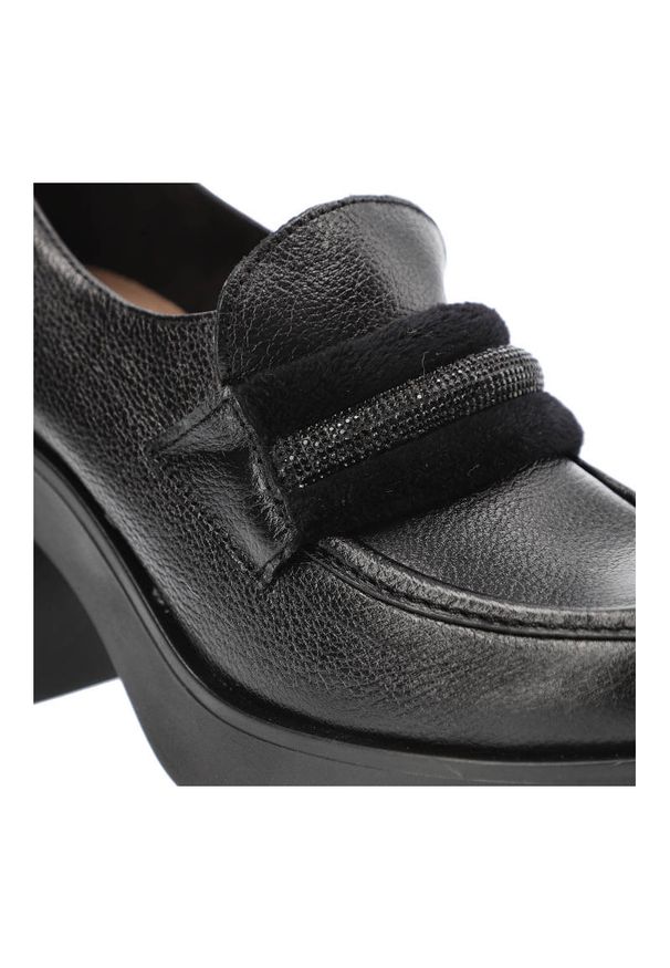 Czarne Półbuty Lemar Wygodne Skórzane Buty. Okazja: na co dzień. Zapięcie: klamry. Kolor: czarny. Materiał: skóra. Obcas: na obcasie. Styl: casual, elegancki. Wysokość obcasa: średni