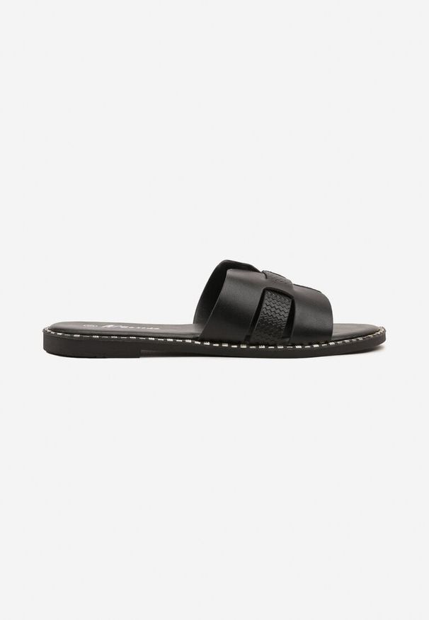 Born2be - Czarne Klapki z Plecioną Cholewką Etelloria. Okazja: na co dzień. Kolor: czarny. Sezon: lato. Styl: elegancki, casual