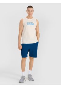 4f - 4F Tank top regular męski - biały XXL. Kolor: biały. Materiał: dzianina, bawełna, jersey. Długość rękawa: bez rękawów. Wzór: gładki, ze splotem, napisy