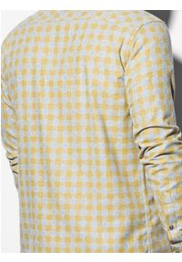 Ombre Clothing - Koszula męska w kratę z długim rękawem K509 - żółta - M. Kolor: żółty. Materiał: poliester, bawełna. Długość rękawa: długi rękaw. Długość: długie #6