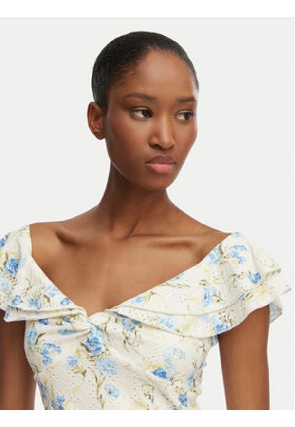 Guess Bluzka W6GP23 K3106 Kremowy Regular Fit. Kolor: kremowy. Materiał: bawełna