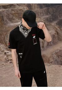 4f - 4F T-shirt regular z nadrukiem męski - czarny XXL. Okazja: na co dzień. Kolor: czarny. Materiał: dzianina, materiał, bawełna. Wzór: nadruk. Styl: casual, klasyczny #1