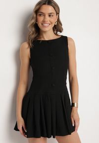 Born2be - Czarna Sukienka z Plisowanym Dołem Tunelia. Okazja: na co dzień. Kolor: czarny. Styl: klasyczny, casual, elegancki #1