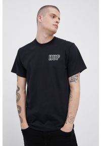 HUF T-shirt bawełniany kolor czarny gładki. Okazja: na co dzień. Kolor: czarny. Materiał: bawełna. Wzór: gładki. Styl: casual
