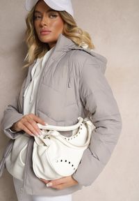 Renee - Jasnoszara Kurtka Pikowana z Kapturem z Możliwością Odpięcia Felathra. Okazja: na co dzień. Typ kołnierza: kaptur. Kolor: szary. Materiał: jeans. Styl: elegancki, casual #5