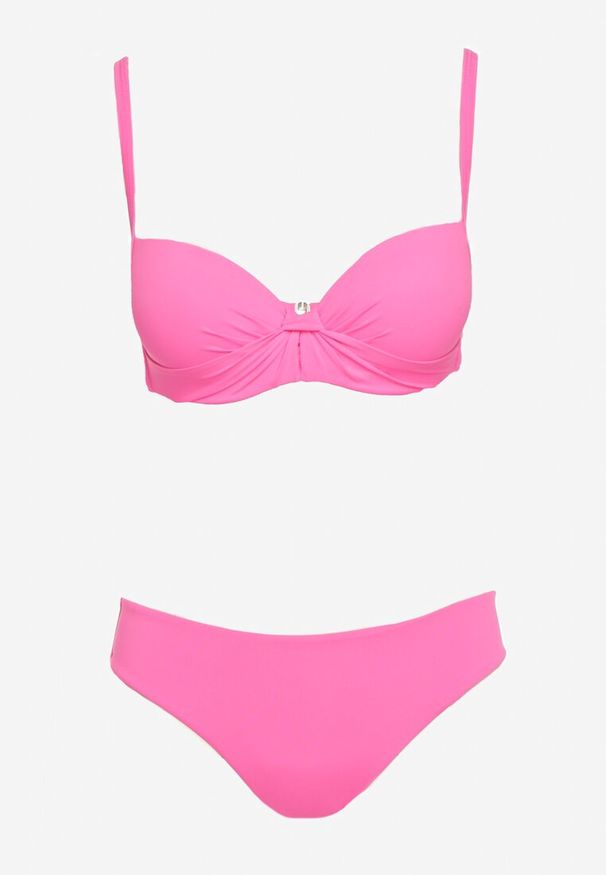 Renee - Fuksjowe Bikini Komplet Dwuczęściowy Biustonosz z Usztywnionymi Miseczkami Majtki Typu Figi Wistella. Kolor: różowy. Wzór: aplikacja