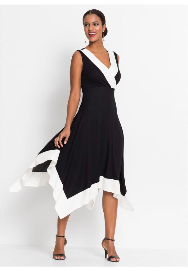 bonprix - Sukienka midi z szeroką częścią spódnicową. Kolor: czarny. Długość: midi