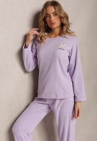 Renee - Fioletowy Komplet Piżamowy 2-Częściowy Bluza i Spodnie z Gumką w Pasie Jendara. Kolor: fioletowy. Materiał: tkanina #3
