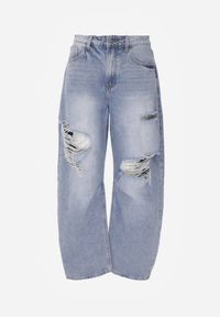 Born2be - Niebieskie Jeansy z Bawełny z Wiskozą o Kroju Ballloon z Wysokim Stanem i Dziurami Mon. Okazja: na co dzień. Stan: podwyższony. Kolor: niebieski. Styl: casual #4