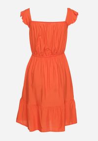 Born2be - Pomarańczowa Sukienka z Wiskozą o Rozkloszowanym Kroju z Gumką w Pasie Lirimere. Okazja: na co dzień. Typ kołnierza: kołnierz z falbankami. Kolor: pomarańczowy. Materiał: wiskoza. Długość rękawa: na ramiączkach. Styl: elegancki, casual #3