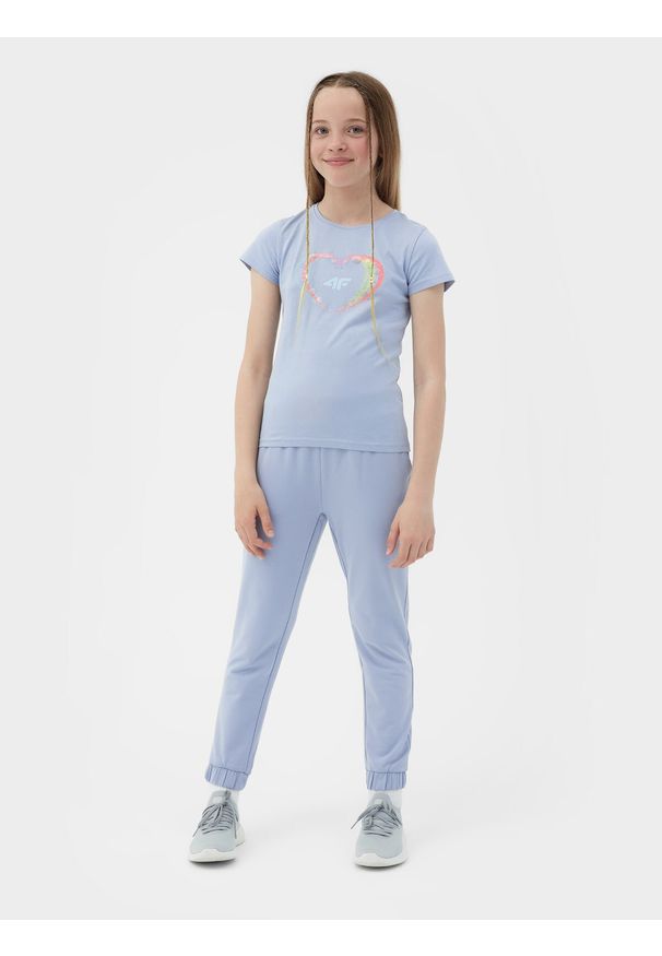 4f - Spodnie dresowe joggery dziewczęce. Okazja: na co dzień. Kolor: niebieski. Materiał: dresówka. Styl: casual