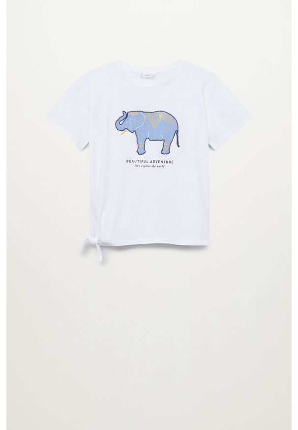 Mango Kids - T-shirt dziecięcy ELEPHANT. Okazja: na co dzień. Kolor: biały. Materiał: bawełna, dzianina. Długość rękawa: krótki rękaw. Długość: krótkie. Wzór: aplikacja. Styl: casual
