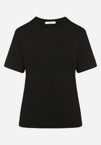 Born2be - Czarny Wiskozowy T-shirt w Klasycznym Stylu Arivoria. Okazja: na co dzień. Kolor: czarny. Materiał: wiskoza. Wzór: aplikacja, bez wzorów. Styl: klasyczny #3