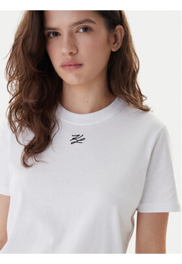 Karl Lagerfeld - KARL LAGERFELD T-Shirt B1W17091 Biały Regular Fit. Typ kołnierza: dekolt w karo. Kolor: biały. Materiał: bawełna