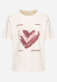 Born2be - Jasnobeżowy T-shirt z Ozdobnym Nadrukiem Palithiela. Okazja: na co dzień. Kolor: beżowy. Materiał: jeans. Wzór: nadruk. Styl: klasyczny, casual #5