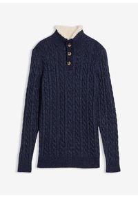 bonprix - Sweter ze stójką. Typ kołnierza: kołnierzyk stójkowy. Kolor: niebieski #1