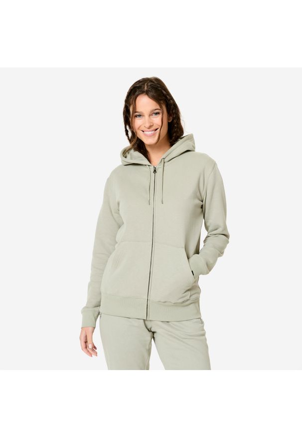 NYAMBA - Bluza na zamek damska Domyos Gym & Pilates. Kolor: zielony. Materiał: materiał, bawełna. Sport: joga i pilates