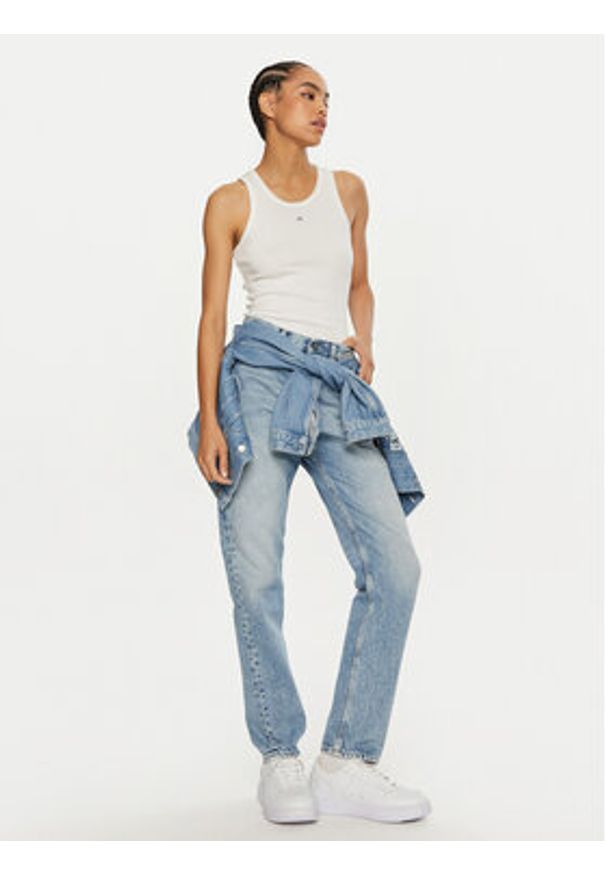 Calvin Klein Top Graphic K20K208065 Biały Slim Fit. Kolor: biały. Materiał: bawełna