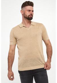 Karl Lagerfeld - Polo męskie lniane KARL LAGERFELD. Typ kołnierza: polo. Materiał: len