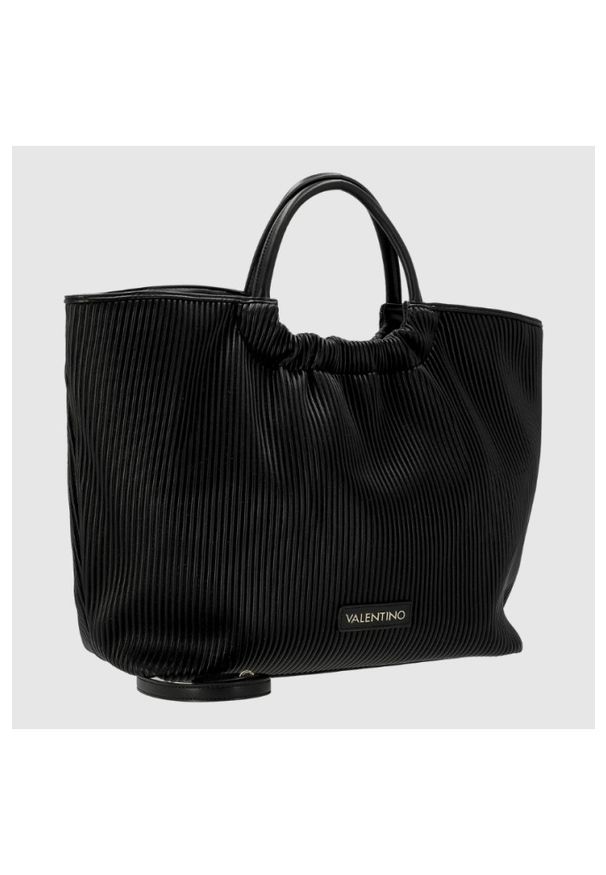 Valentino by Mario Valentino - VALENTINO Duża czarna plisowana shopperka river re z saszetką. Kolor: czarny