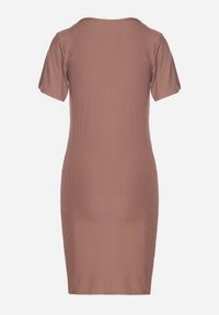 Born2be - Brązowa Casualowa Sukienka z Bawełną Lumelisse. Okazja: na co dzień. Kolor: brązowy. Materiał: bawełna. Typ sukienki: proste. Styl: casual #4
