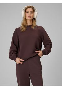 4f - 4F Bluza dresowa loose bez kaptura damska - brązowa XL. Okazja: na co dzień. Typ kołnierza: bez kaptura. Kolor: brązowy. Materiał: dresówka. Długość rękawa: raglanowy rękaw. Styl: casual #1