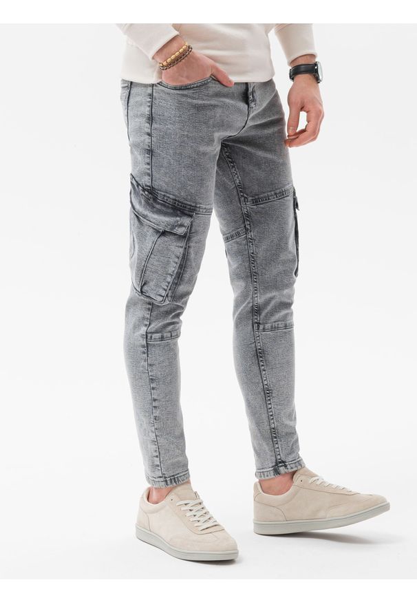 Ombre Clothing - Spodnie męskie jeansowe P1079 - szare - XXL. Okazja: na co dzień. Kolor: szary. Materiał: jeans. Styl: casual, sportowy
