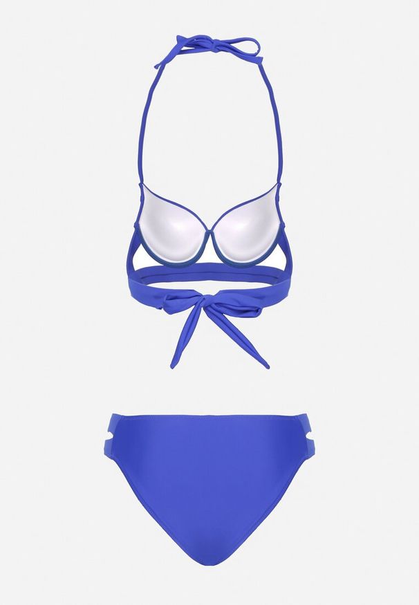 Born2be - Niebieskie Bikini Biustonosz i Majtki Typu Figi Ozdobione Wycięciami Kinlira. Kolor: niebieski. Wzór: aplikacja