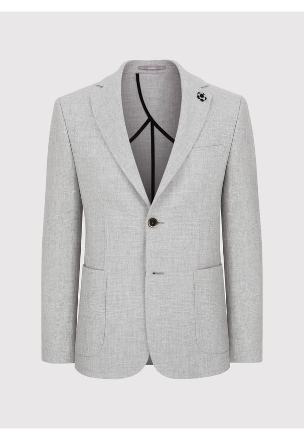 Pako Lorente - PAKO LORENTE – Szara marynarka casualowa o widocznej fakturze. Okazja: na co dzień. Kolor: szary, brązowy. Materiał: wełna. Sezon: wiosna. Styl: casual