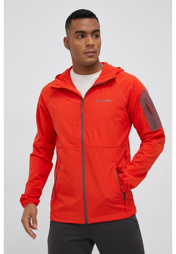 columbia - Columbia kurtka outdoorowa Tall Heights kolor czerwony przejściowa. Kolor: czerwony. Materiał: tkanina, materiał, softshell. Długość rękawa: raglanowy rękaw. Długość: długie