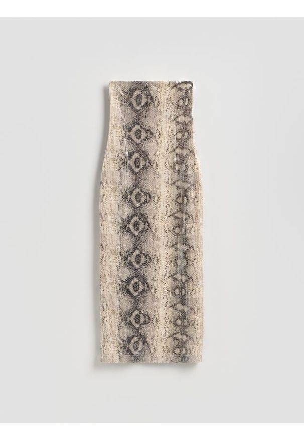 Reserved - Sukienka midi w zwierzęcy wzór - wielobarwny. Materiał: dzianina. Wzór: motyw zwierzęcy. Długość: midi