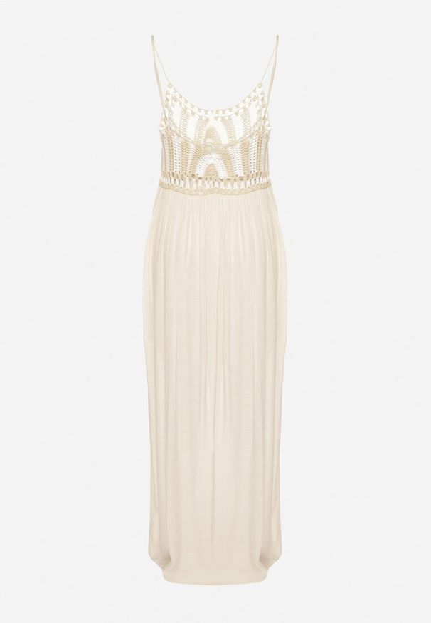 Born2be - Jasnobeżowa Sukienka na Cienkich Ramiączkach z Plecioną Górą o Rozkloszowanym Kroju Wbeviana. Okazja: na co dzień. Kolor: beżowy. Długość rękawa: na ramiączkach. Typ sukienki: proste. Styl: casual