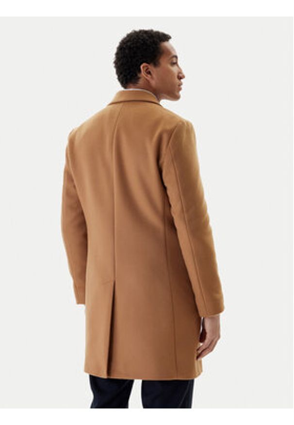 TOMMY HILFIGER - Tommy Hilfiger Płaszcz wełniany MW0MW40768 Brązowy Regular Fit. Kolor: brązowy. Materiał: wełna