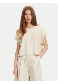 United Colors of Benetton - United Colors Of Benetton T-Shirt 3IFVD10AF Beżowy Boxy Fit. Kolor: beżowy. Materiał: bawełna