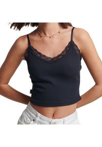 Koszulka turystyczna damska Superdry Vintage Rib Lave Top. Kolor: niebieski. Materiał: poliester, bawełna. Długość rękawa: na ramiączkach. Styl: vintage #1