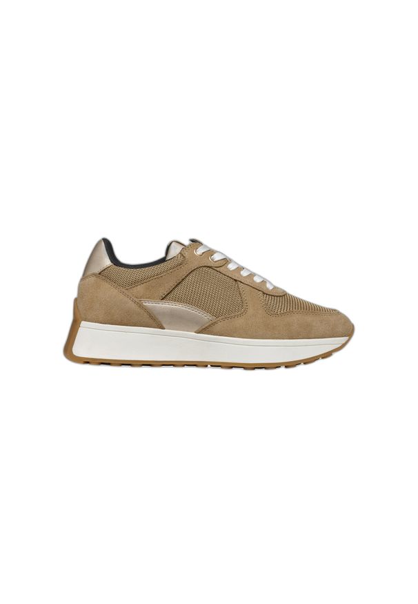 Sneakersy damskie Geox Amabel. Kolor: beżowy. Materiał: zamsz, skóra, materiał